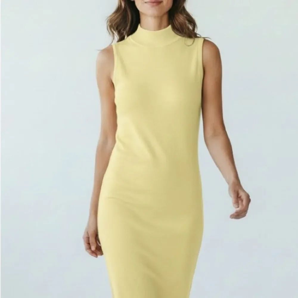 Vintage Moda International Yellow Turtleneck Sleveeless Dress Made in USA Size S